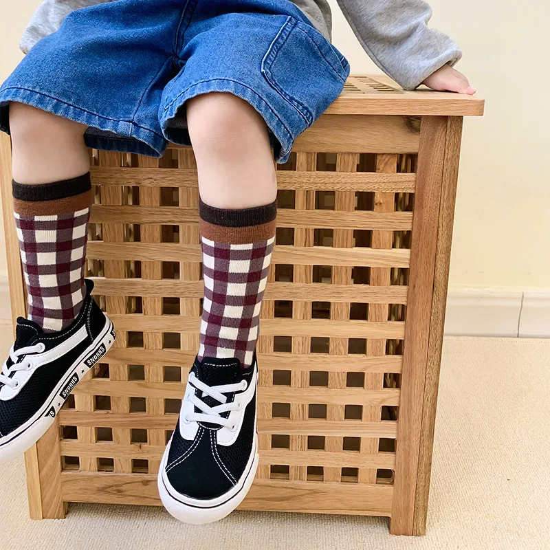 4 Pairs/lot 1 to 8 Years Kids Soft Cotton Socks Spring Autumn Baby Boy Girl Cute Cartoon Stripe Plaid Fashion School Socks