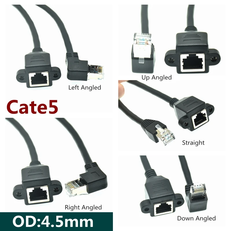 8Pin RJ45 Cable Male to Female Screw Panel Mount Ethernet LAN Network 8 Pin 90 Degree Right Up Down Left Angle Extension Cable