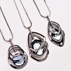 Vintage Geometric Long Necklaces & Pendants For Women Fashion Crystal Necklace Female Boho Silver Color Jewelry Bijoux 2022