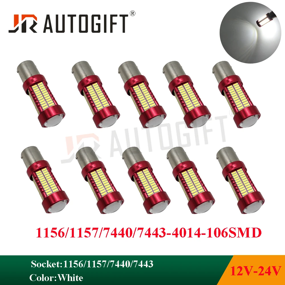 

10PCS Super Bright White BAY15D BA15S 1156 1157 S25 106smd 4014 Led P21W LED Backup Reverse Led Light Brake Light Parking light