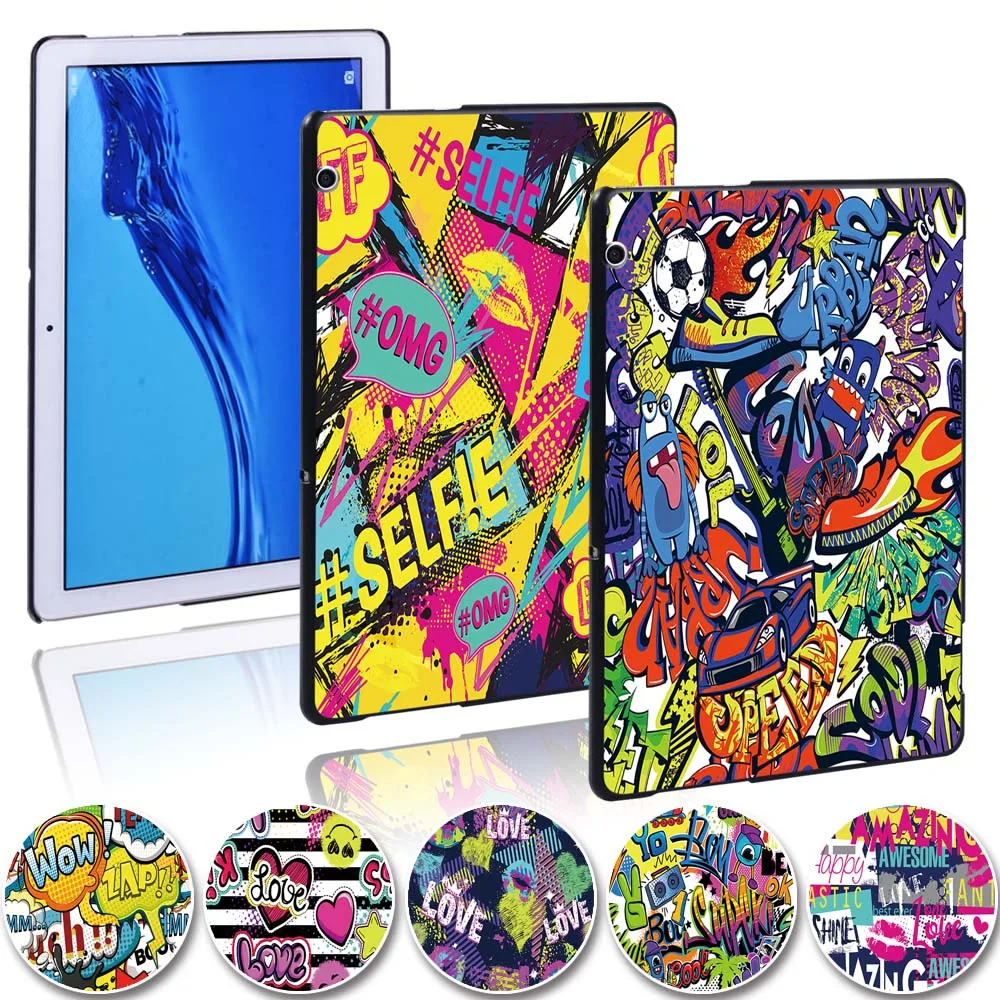 Case For Huawei MediaPad T5 10 10.1 Inch/T3 8.0/T3 10 9.6 Graffiti Art Slim Tablet Hard Protective Shell Cover + Free Stylus