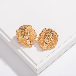 HF JEL Vintage Baroque Earrings for Women Gold Color Lion Head Stud Earrings Metal Earings Fashion Jewelry Baroque Ear 2019