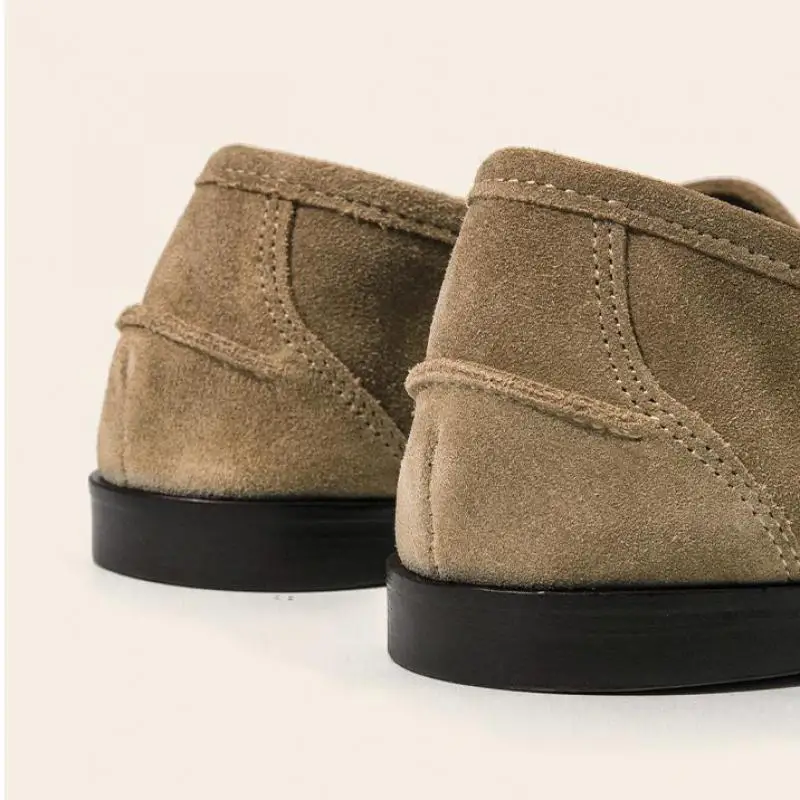 2024 Spring Women\'s Shoes Leisure Flats Loafers Women Suede Leather Retro Soft Bottom Slip-on Single Shoes Metal Decoration