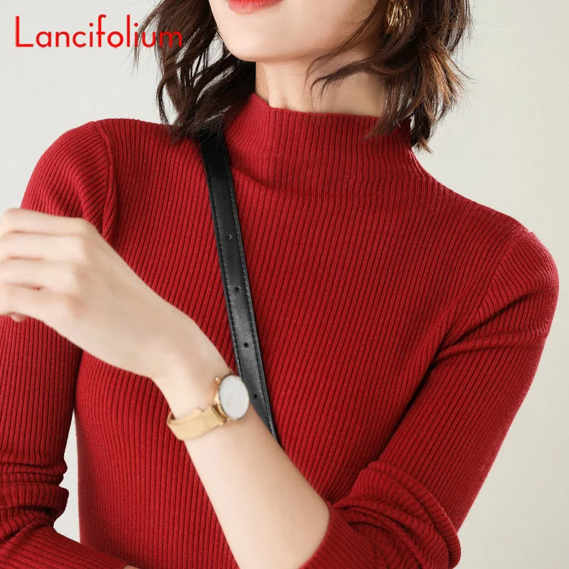 Turtleneck Ribbed Sweater Women 2020 Korean Knit Pullover Basic Plain Autumn Winter Fitted Plus Size Pink Yellow Knitted Jumper