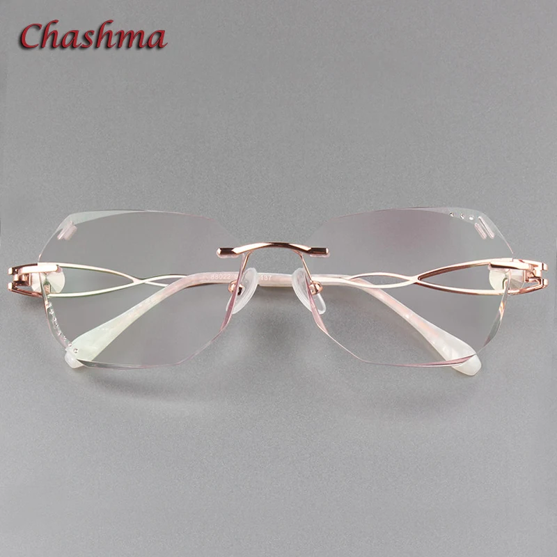 Chashma Gradient Colored Lenses Titanium Frame Women Anti Reflective Lenses Rimless Glasses Light Eye Glasses