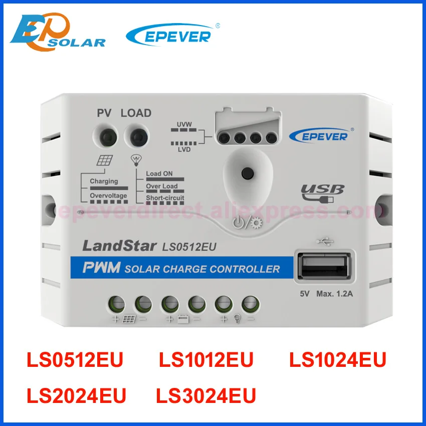 5A 10A 20A 30A LS0512EU LS1012EU LS1024EU LS2024EU LS3024EU EPEVER PWM LandStar Solar Charge Controller Regulators With 5V USB