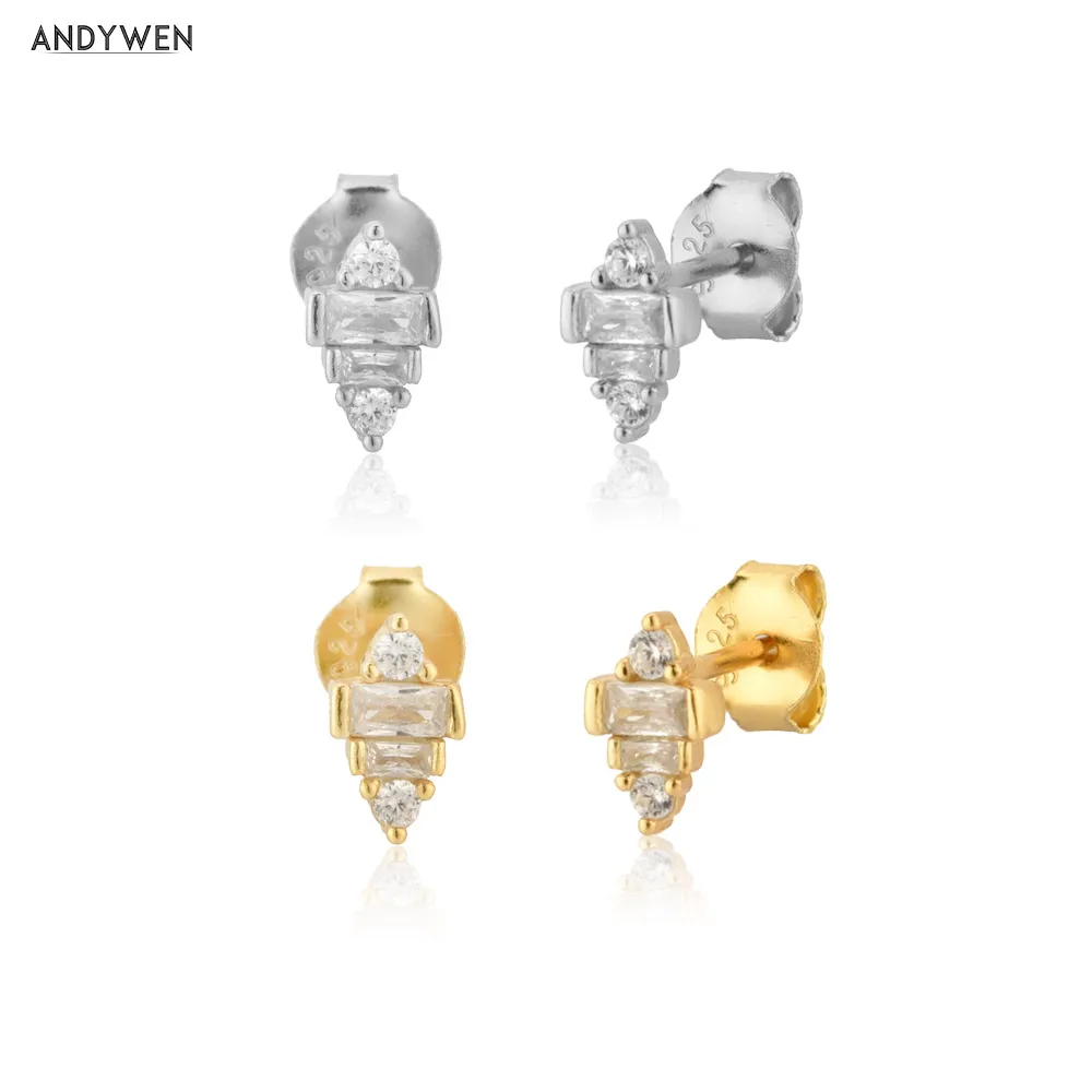 

ANDYWEN 925 Sterling Silver Classic Stud Earring Zircon CZ Fashion Fine Jewelry Luxury Crystal Jewels Making Wedding Gift