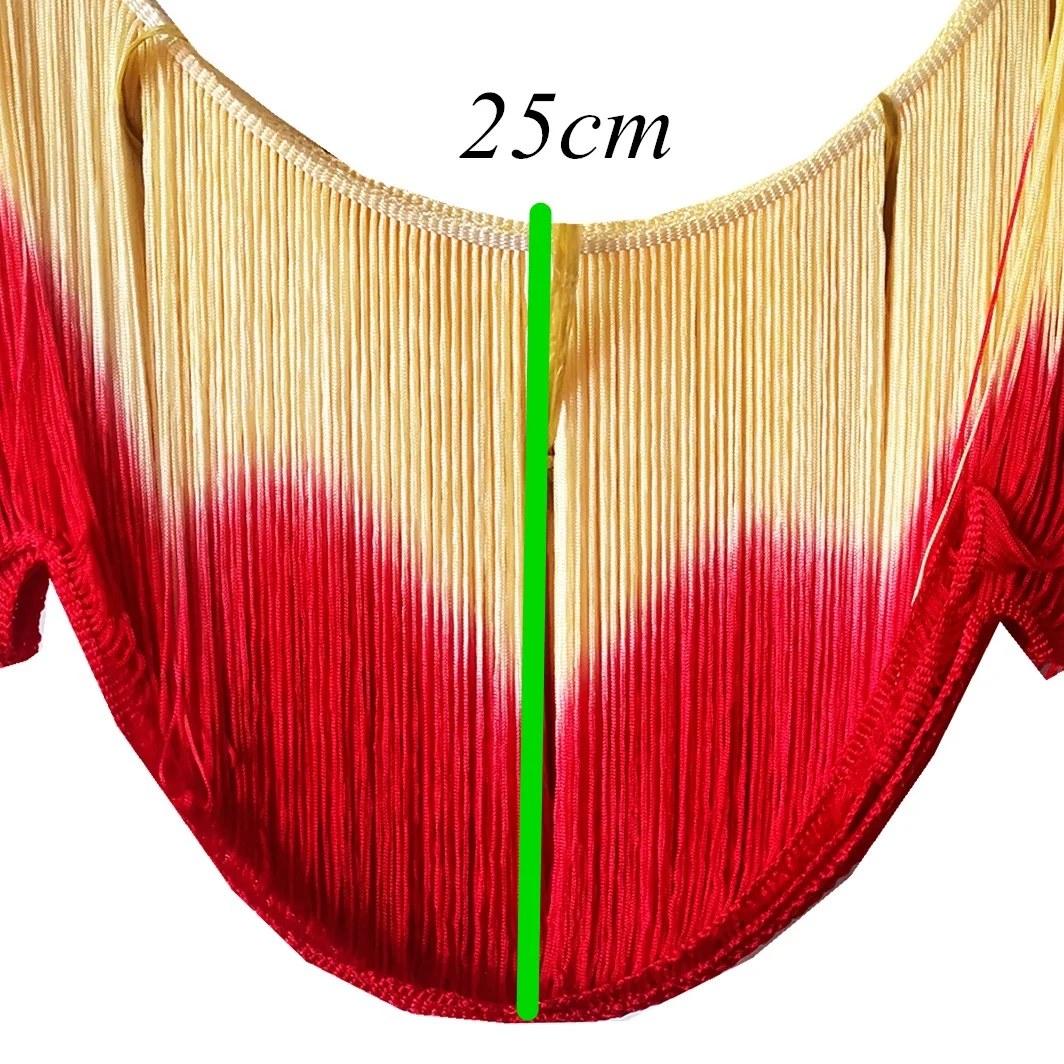 10 Yards Latin Fringe Tassel Dip Dye Ombre Soft Rayon Latin Macrame Dance Dress Trimming Samba Tassel Yellow Red 25CM Long