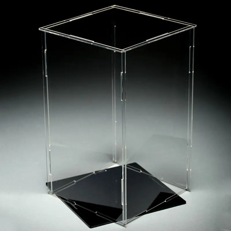 Clear Acrylic Display Case Black Base Dustproof Protection Model Toy Show Box