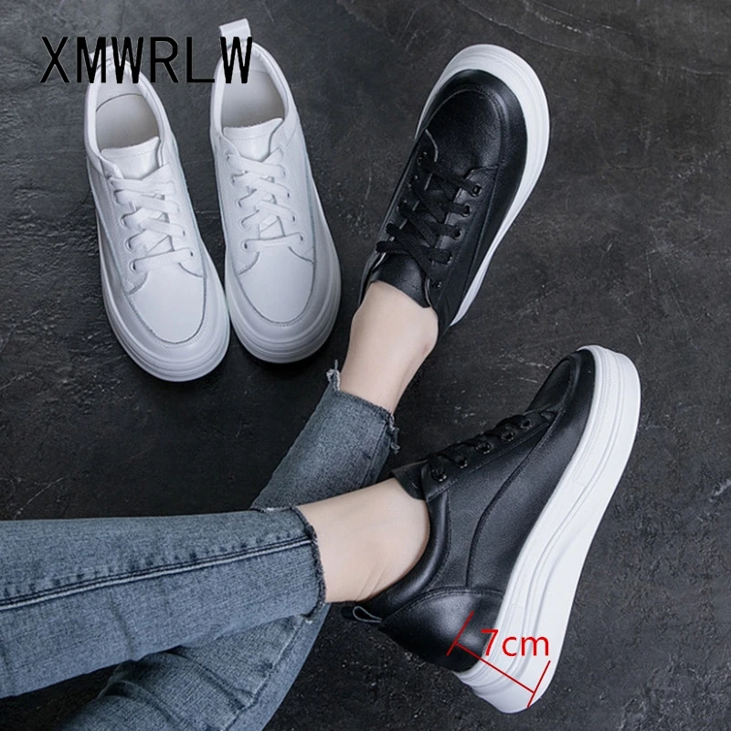 XMWRLW Women's Chunky Sneakers Genuine Leather Casual Women Shoes High Heels Platform Sneakers For Woman Spring Autumn Shoes