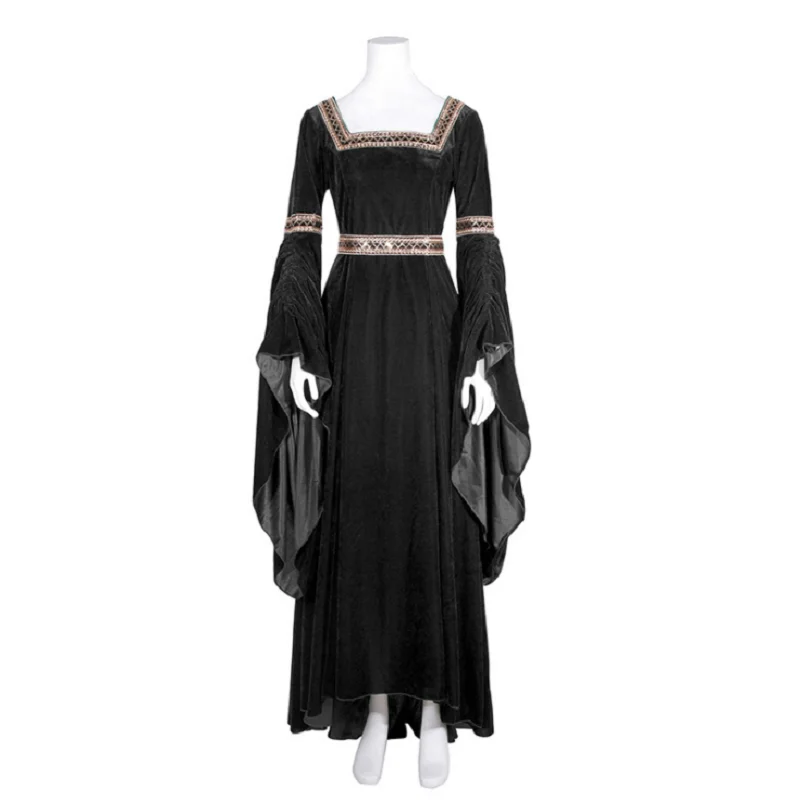 Europejskie i amerykańskie długie sukienki z rękawami i średniowieczne stroje kobiet w renesansu