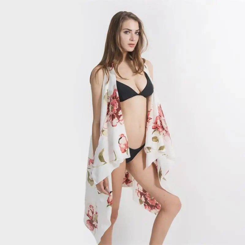 Summer women's veil bikini style women's clothing Variety gorgeous flower pattern beach bikini blouse sunscreen kimono cardigan