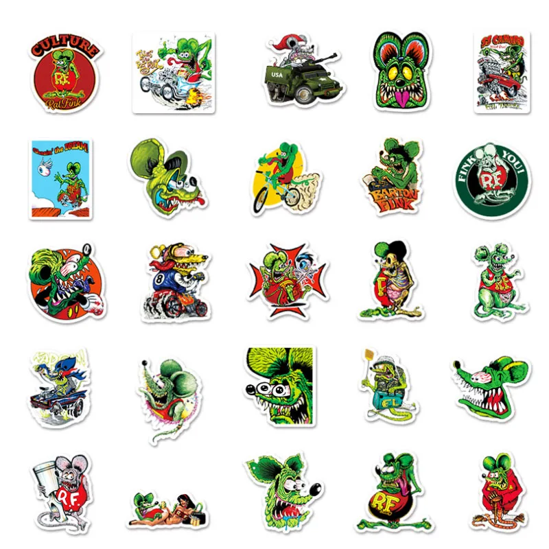 10/30/50pcs  Rat Fink   Stickers Luggage  School Student Diary Hand Ledger  Motorcycle Stationery Mobile Phone Guitar Decoration