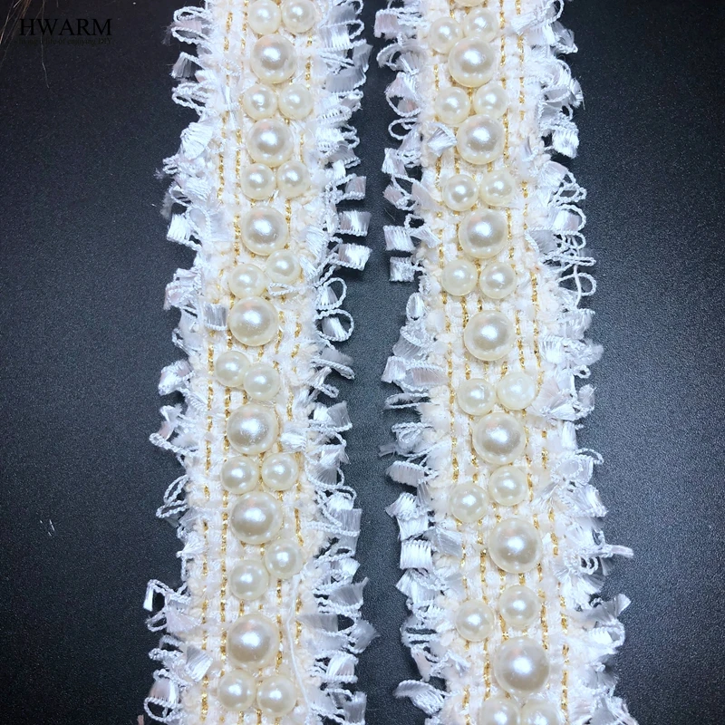 HWARM 5yard 3cm White Pearl lace fabric arts craft sewing fabric nail bead lace DIY manual accessory lace hair ornament bow