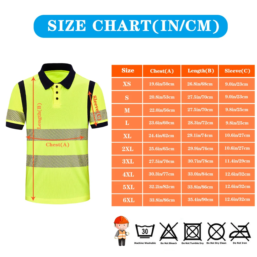 AYKRM Hi Vis Reflective T Shirt Safety For Construction Workwear High Visibility Polo Short Sleeve Quick Drying XS-6XL