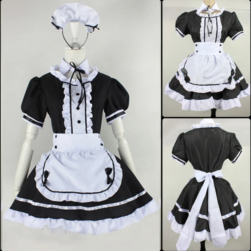 

Black Cute Lolita Maid Costumes French Maid Dress Girls Woman Amine Cosplay Costume Waitress Maid Party Stage Costumes