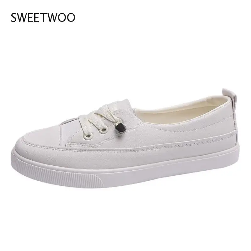 2021 Low platform sneakers women shoes female pu leather Walking sneakers Loafers White flat slip on casual shoes