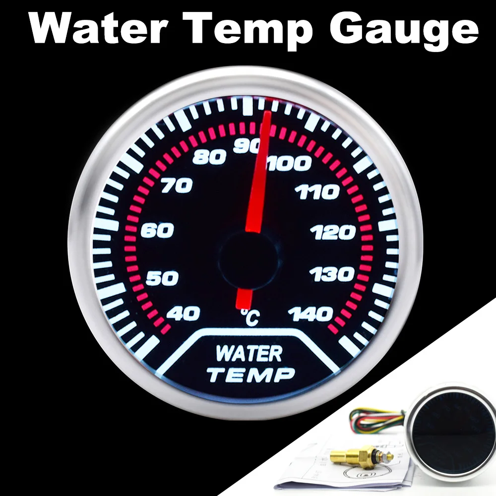 

52mm 2” Digital Pointer LED Water Temperature Temp Gauge 40-140℃ Celsius Meter DC12V W/ 1/8 NPT Sensor Mechanical Dial Styling