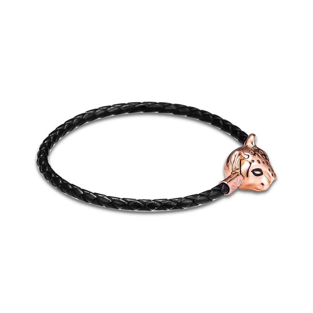 BLACK LEATHER BRACELET WITH Lion Clasp Authentic 925 Silver Bracelets For DIY Beads Woman Fashion Bracelets For Jewelry Making