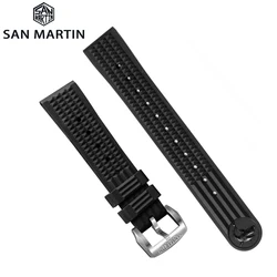 San Martin Watch Parts Waterproof Fluorine Rubber Strap Stainless Steel/Bronze Buckle No Insert 20mm For 62MAS 007 Watch