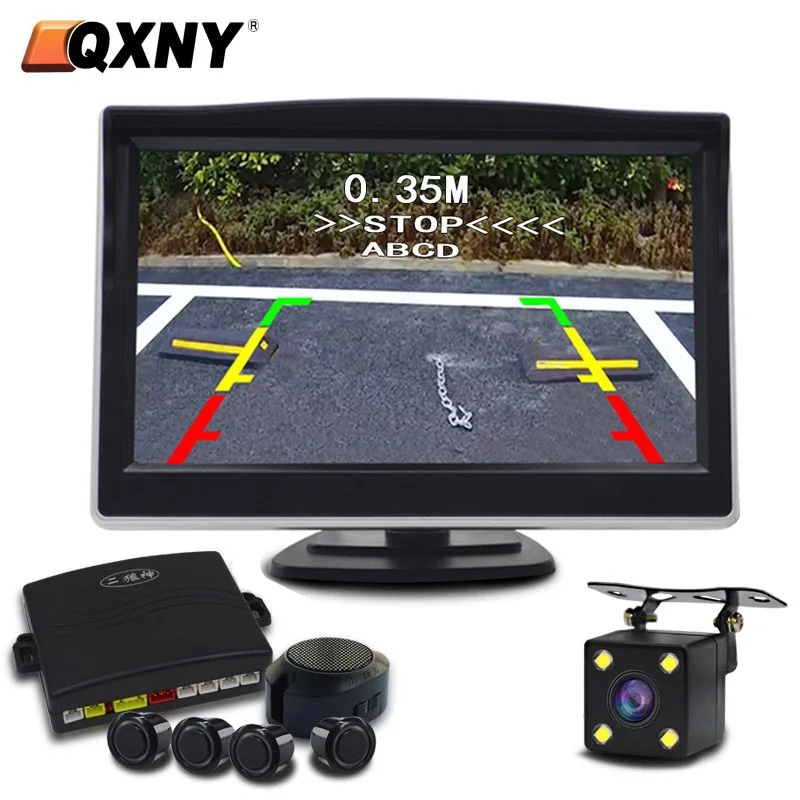 Video Parking Sensors Reverse Backup Radar 4 Parktronic 4.3/5 Inch Monitor Display Backup Camera Input For Android DVD Player