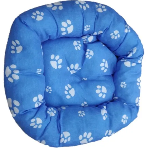 Paw Pattern Round Cat Dog Pet Nest Bed Blue