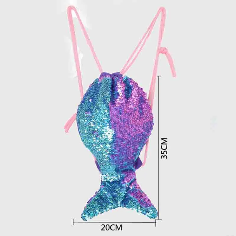 Mochila con cordón de lentejuelas de 16 pulgadas, bolsa de almacenamiento multiusos con forma de cola de sirena, mochila informal deportiva,