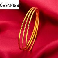 QEENKISS 24KT Gold Bracelet For Women Three Life Bangles Fine Wholesale Jewelry Wedding Party Bride Ladies Gift BT504 3pcs/Set