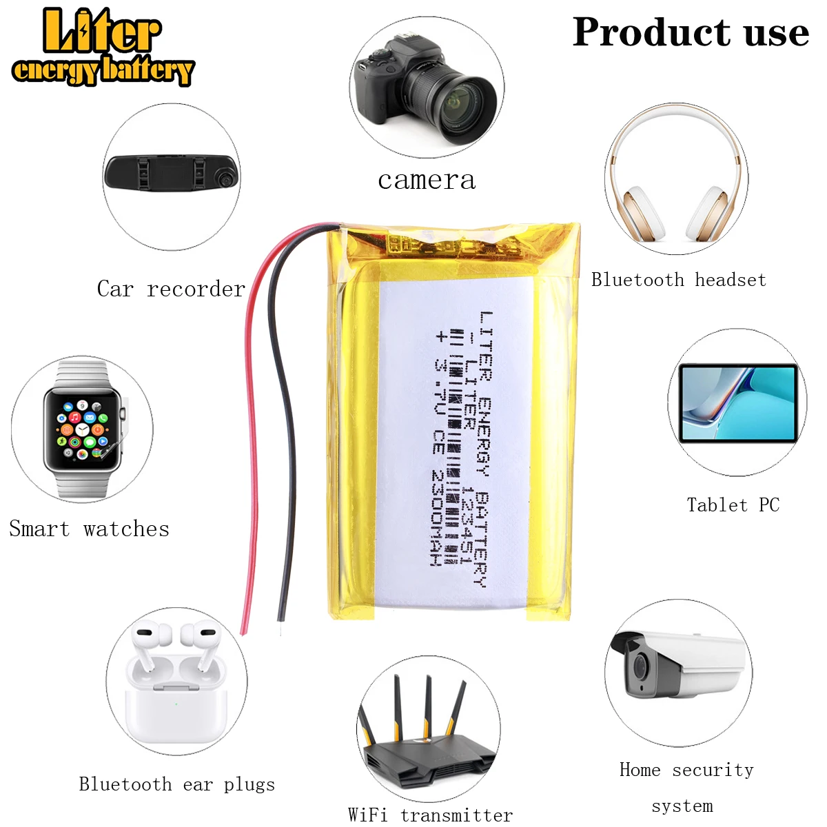 3.7V 2300mAh 123450 Lipo Polymer Lithium Rechargeable Battery For GPS navigator MP5 GPS Bluetooth Speaker headset e-book camera