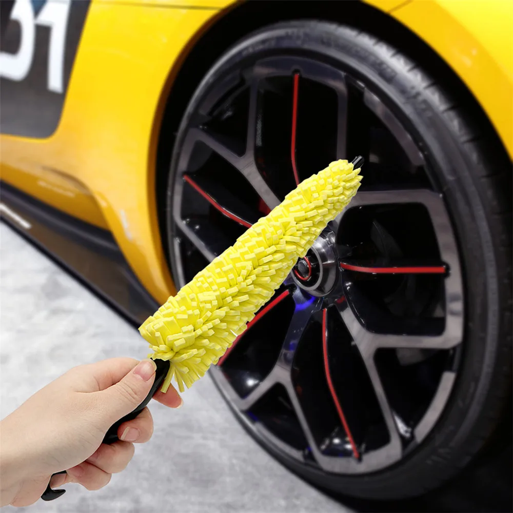 Cepillo portátil de microfibra para llanta de coche, limpieza automática con mango de plástico, herramientas para detalles de lavado