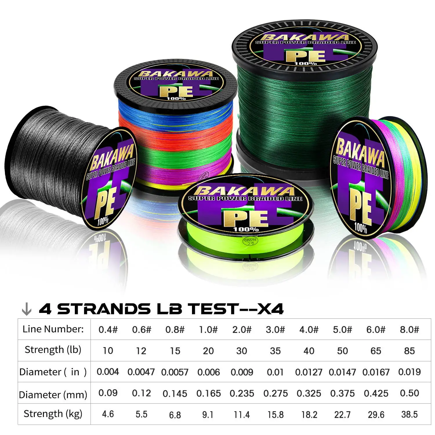 BAKAWA 4 Strands Fishing Line Smooth Multifilament 300M Carp Japanese 100% PE Braided Wire Cord Durable Accessories Sea Tool