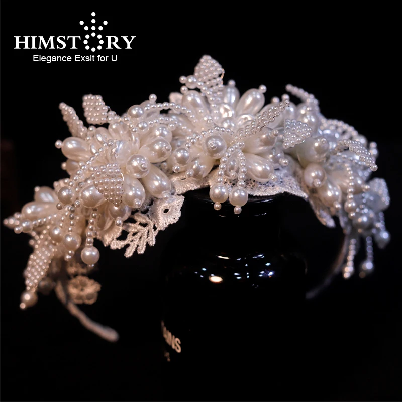 

Himstory Handmade Luxury Pearls Beading Hairband Bridal Tiara Wedding Party Crown Women Hair Jewelry Accessories