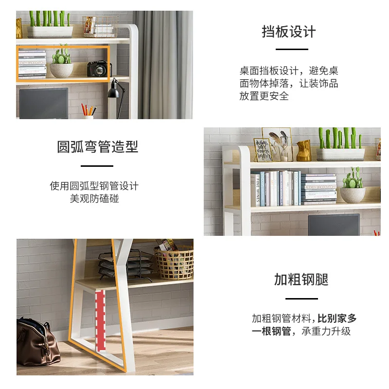 100cm Wooden Steel Computer Desk Laptop Table With Bookshelf Single Dual Tier Shelves For Home Office Study Room Desk Bookshelf