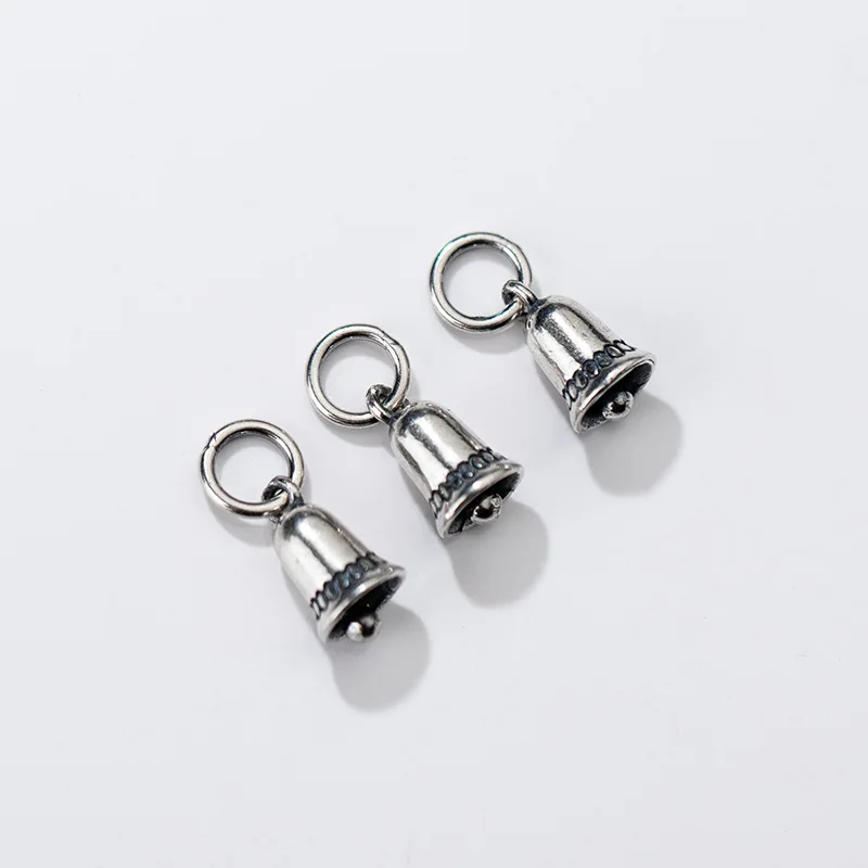 1pc 100%925 Sterling Silver Vintage Ringing Bell Circle Charms 10x6mm Christmas Clock Bell Silver Pendants Diy Jewelry Necklace