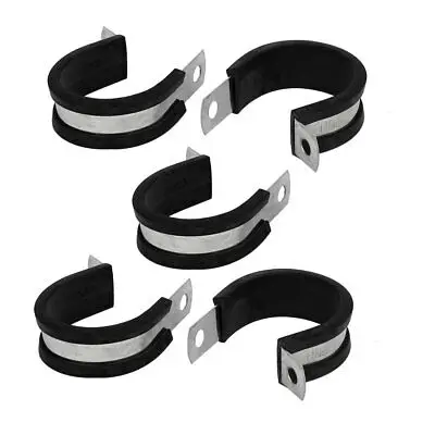 30mm Dia EPDM Rubber Lined P Clips Cable Hose Pipe Clamps Holder 5pcs