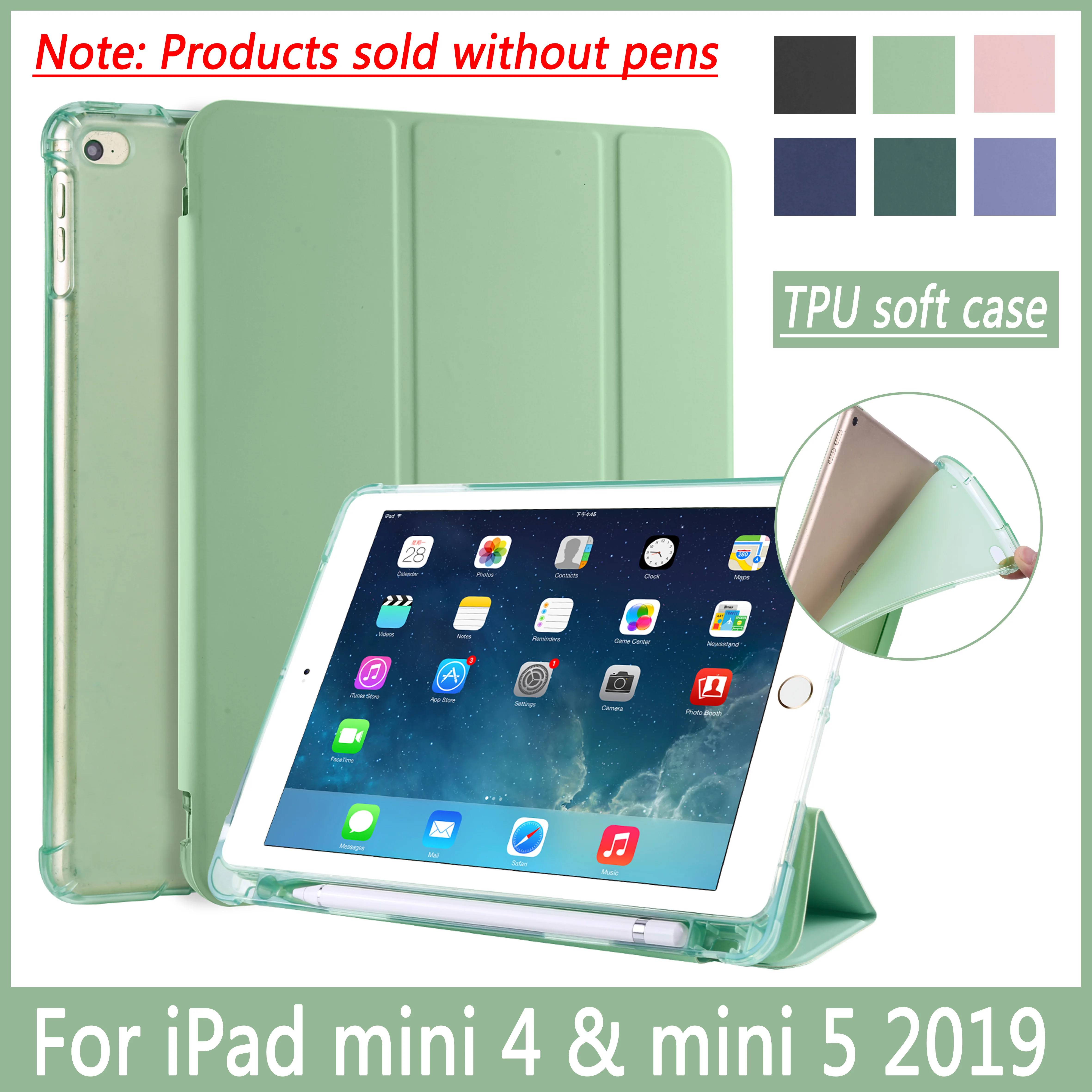 

Case for iPad mini 5 2019 with pencil holder cover case for iPad mini 4 magnet smart sleep wake TPU soft shell