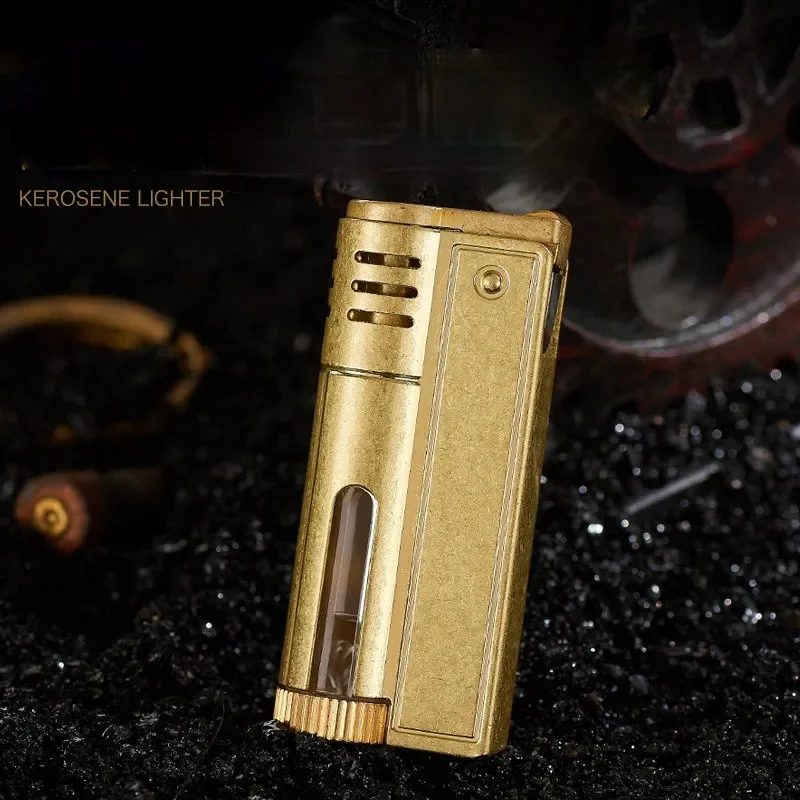 Classic Retro Gasoline Lighter Metal Windproof Open Flame Cigarette Lighters Grinding Wheel Flintstone One-Key Ignition