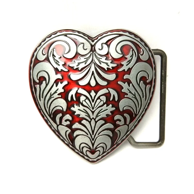 Western Floral Paisley Heart Red Enamel Metal Belt Buckle for Men Women Unisex DIY Fashion Accessories, Drop Shipping Welcome