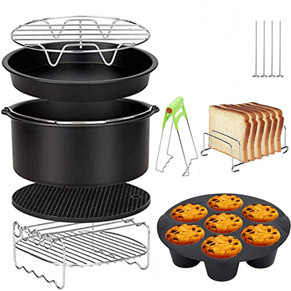 Accessoires pour friteuse à air, compatible avec toutes les machines à air, 3,7 juil, 4.2, 5.3, 5,8 qt, 7 po, 8 po, ensemble de 8 pièces