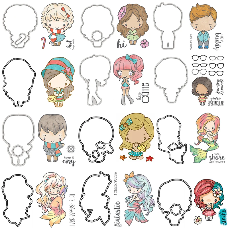 Cutie Little Boys Girls Buddy Mermaid Transparent Clear Stamps And Dies for DIY Scrapbooking Crafts Paper Cards Making 2022 New