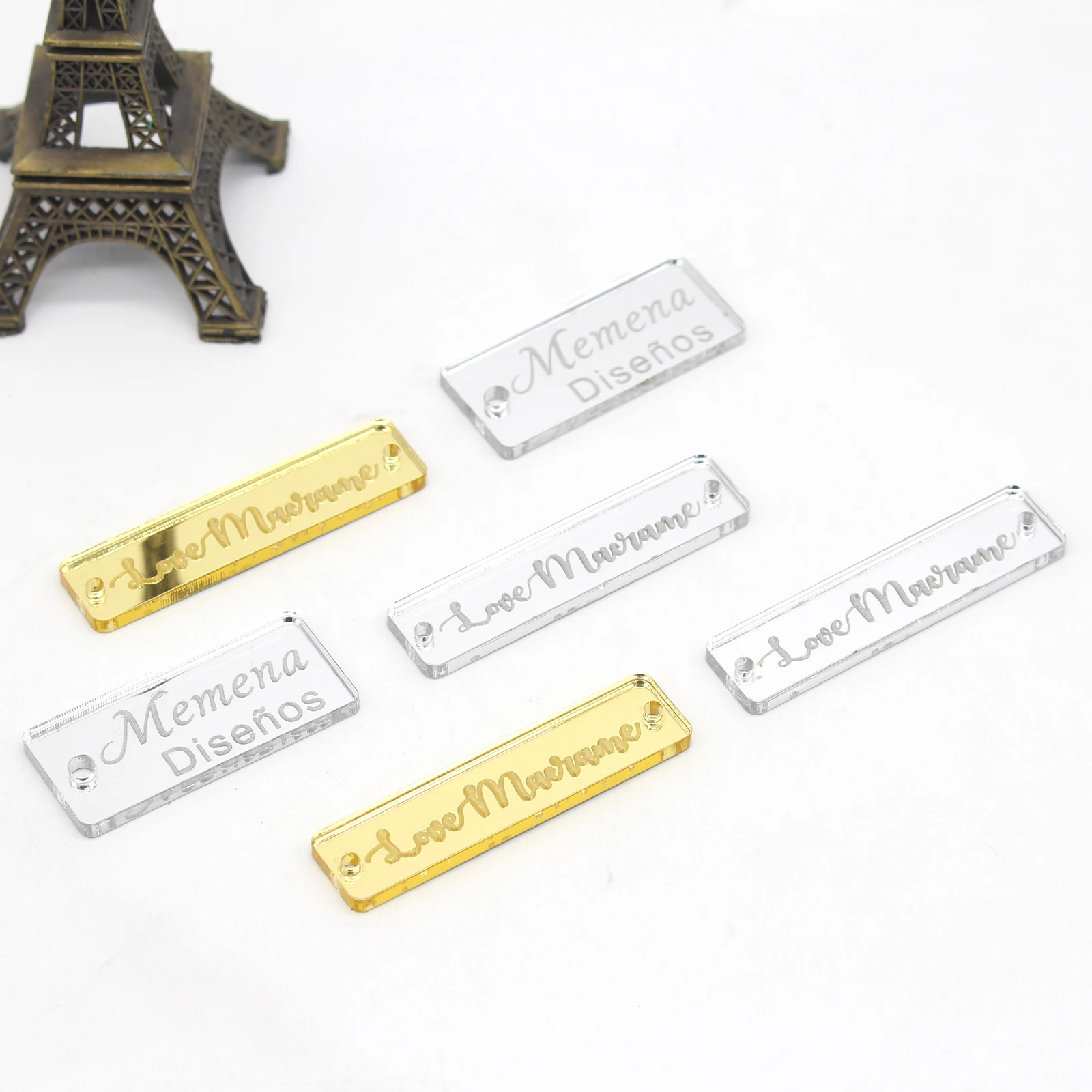 50*Personalized Name Gold/Silver Acrylic Wedding Party Decorations Baby Shower Gift Tags Clothing Labels Trademarks Custom Logos