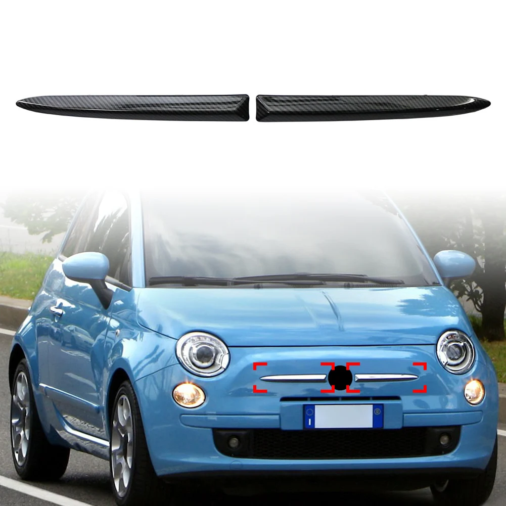 

2Pcs Car Carbon Fiber ABS Front Bumper Upper Moulding Trim Decoration For FIAT 500 2007 2008 2009 2010 2011 2012 2013 2014 2015