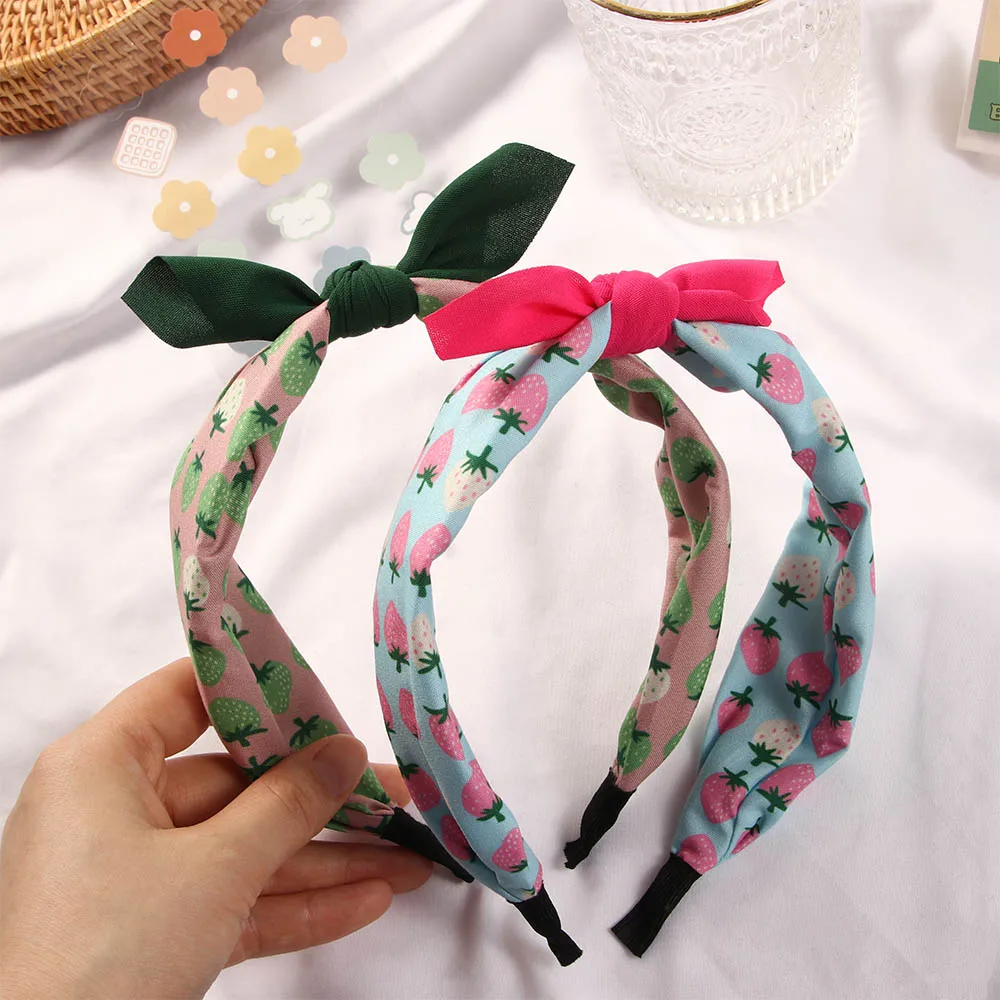 Korean Sweet Fruit Print Color Matching Hairband Strawberry Knot Bow Children\'s Hair Band Headband Hair Hoop for Kids Girls Baby