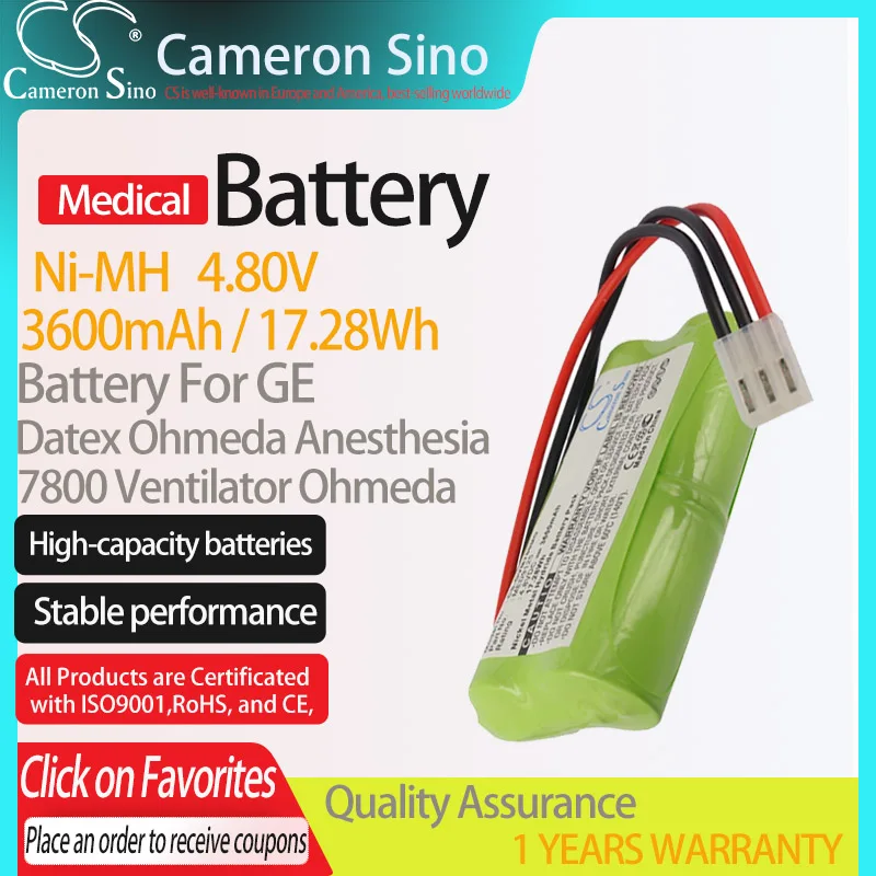 CameronSino Battery for GE Datex Ohmeda Anesthesia 7800 Ventilator fits Ohmeda B10788 Medical Replacement battery 3600mAh 4.80V