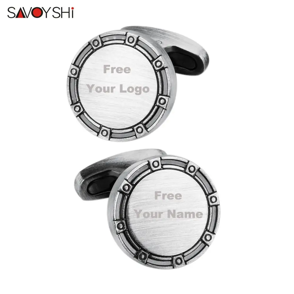 

SAVOYSHI Classic Round Metal Cufflinks for Mens Suit Shirt Cuff High end Business Cuff links Brand Male Gift Free Carving Name