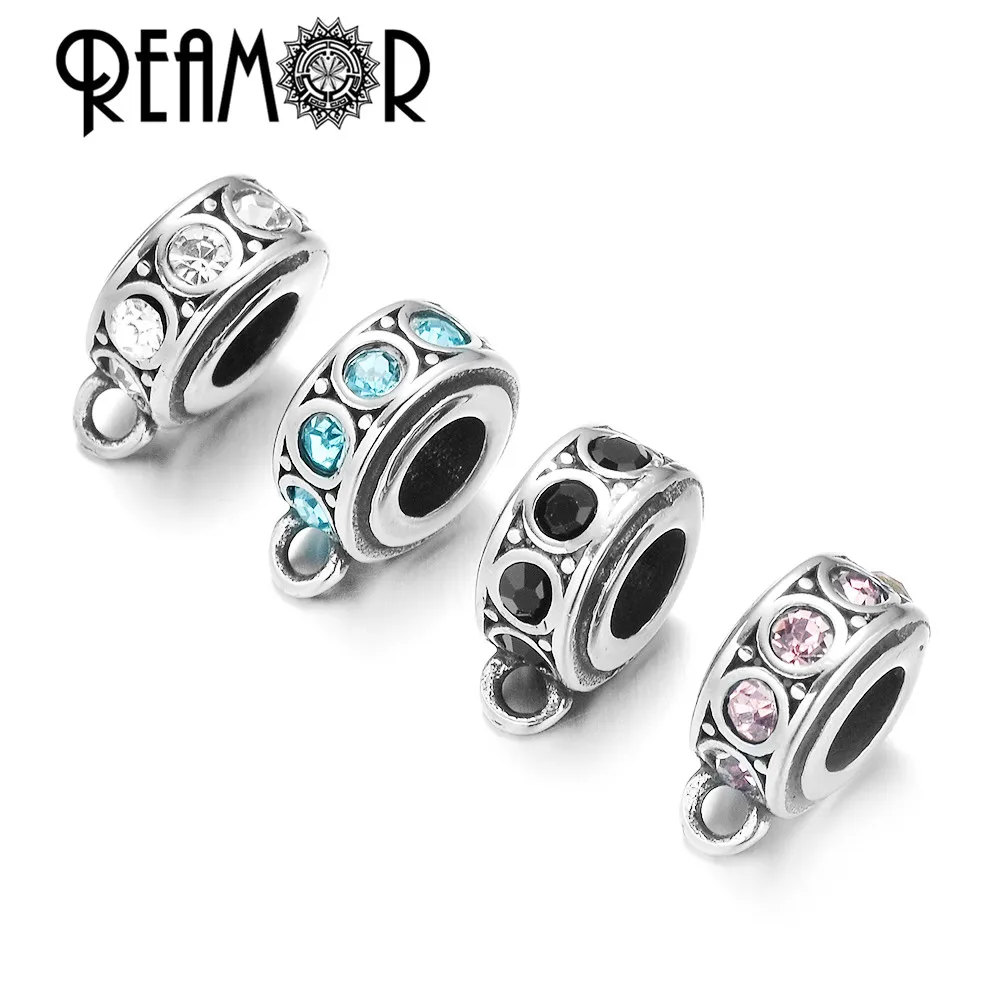 REAMOR 316L Stainless Steel 4 Colors Crystal Pandent Spacer Charm European Style Beads For DIY Bracelet Jewelry Findings