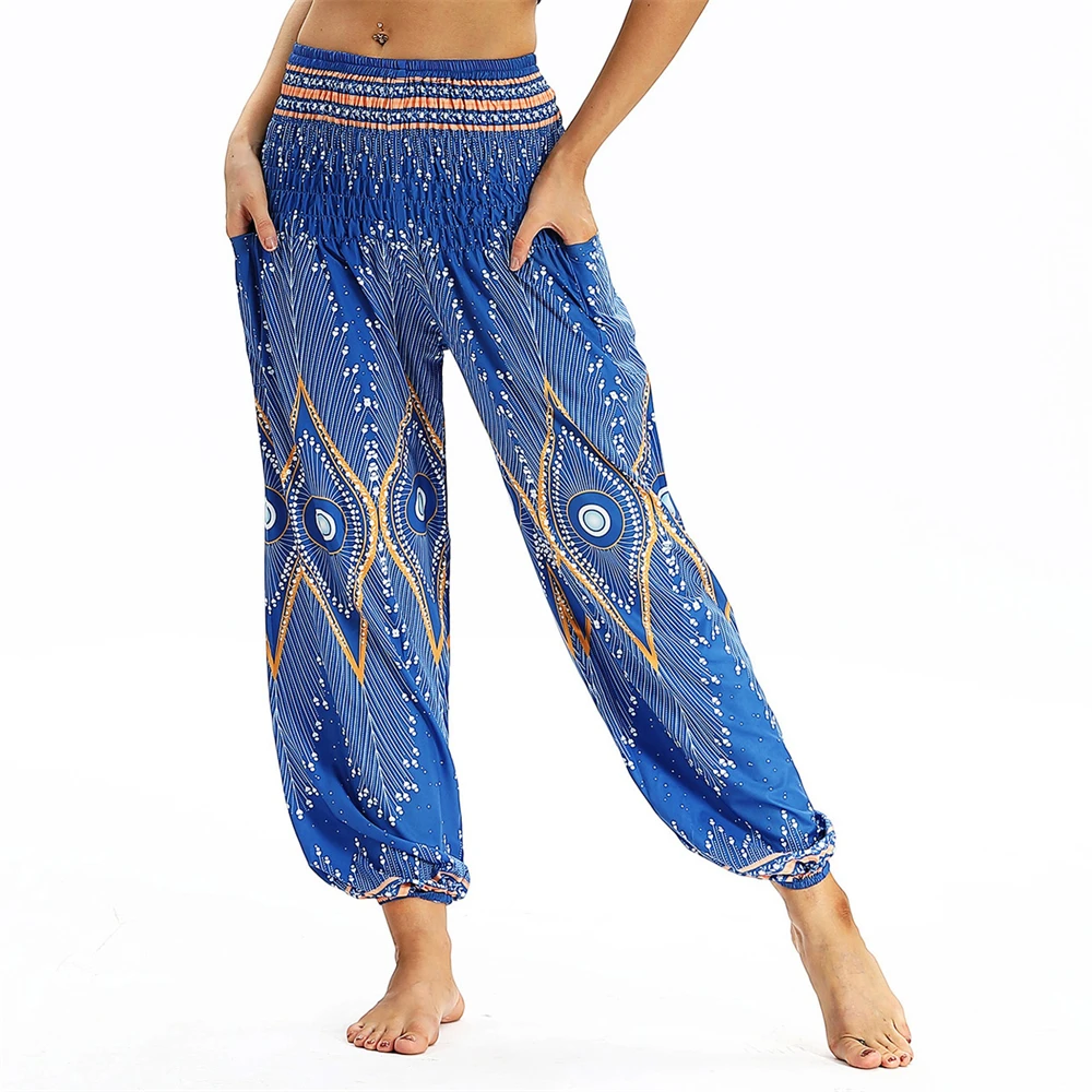 

Women's Harem Yoga Pants with Pockets Hippie Flowy Casual Beach Sports Pants High Waisted Boho Pants