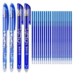 Stylo Gel effaçable 0.5mm, pointe d'aiguille, tiges de recharge pour écriture, poignée lavable, fournitures scolaires et de bureau