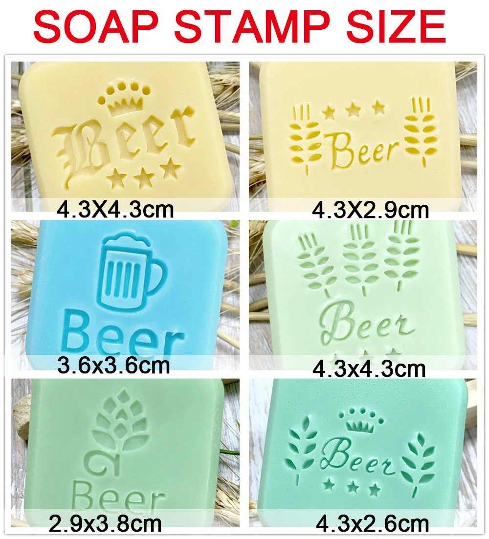 Beer Handmade Soap Stamp Wheat Pattern Clear DIY Natural Organic Acrylic Chapter Beer Cup Soap Making Seal With Handle Custom