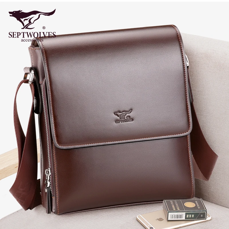 Septwolves Fashion Men Bag Split Leather Male Handbag Shoulder Bags Business Men Messenger Bags Brand